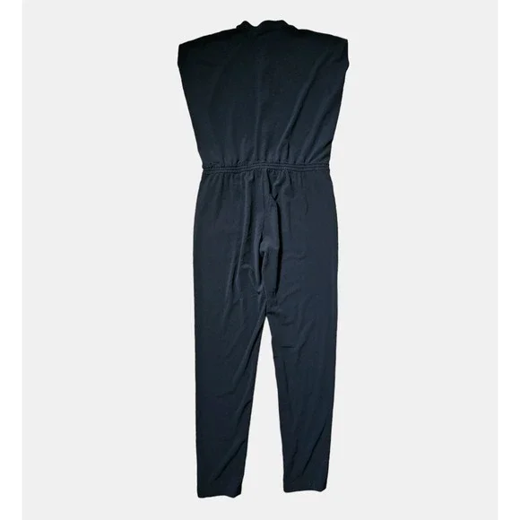 Vince. Cap Sleeve Drawstring Waist Jumpsuit Womens 10 Black Polyester Spandex - Picture 2 of 10